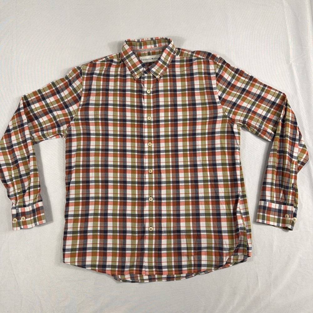 The Normal Brand Shirt Plaid Button Down Cotton Lycra Stretch Mens Large